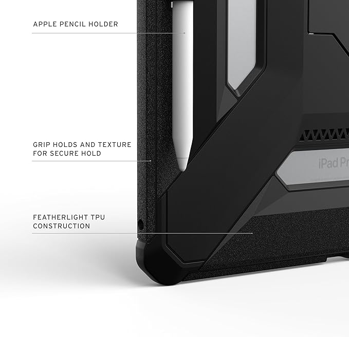 URBAN ARMOR GEAR UAG Designed for iPad Pro 13" 8th/7th Gen 2024-2025 M5/M4 Case A3360 A3361 A3362 - Rugged Protective Cover with Kickstand and Pencil Holder Scout Plus Black