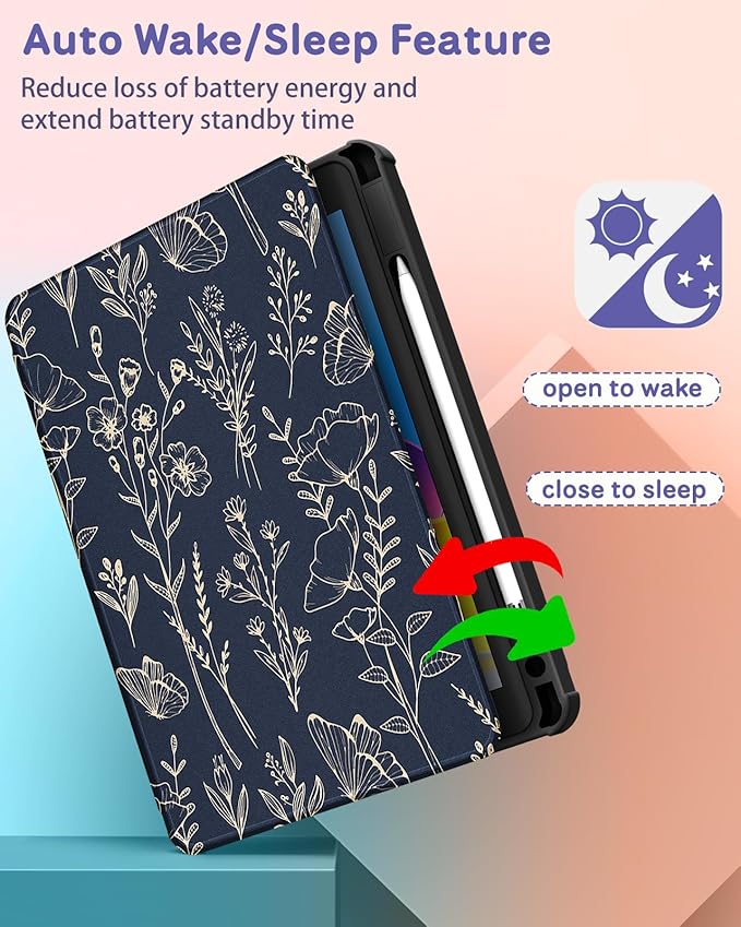 Uppuppy for iPad Pro 12.9 Case Folio Cover with Pencil Holder Women Cute Girls Floral Girly Flower Pretty Teens Unique Fashion Rotating Stand for Apple iPad Pro 12.9 Inch Cases 2022/2021/2020/2018
