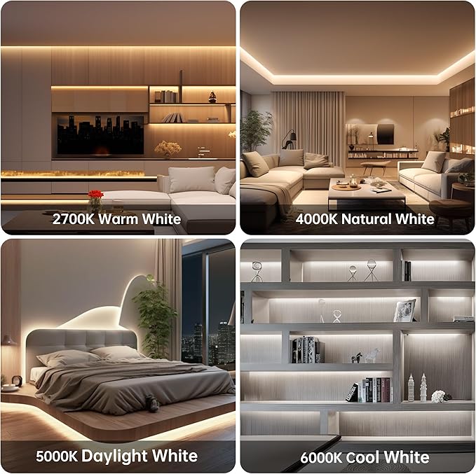 CtrlCV Tunable COB LED Strip Light Kit Dimmable 2700K-6500K Tape Light with IR Remote Adapter Flexible Rope LED Ribbon for Bedroom Home Lighting Mirror Kitchen Bar Cabinet Daylight Warm White