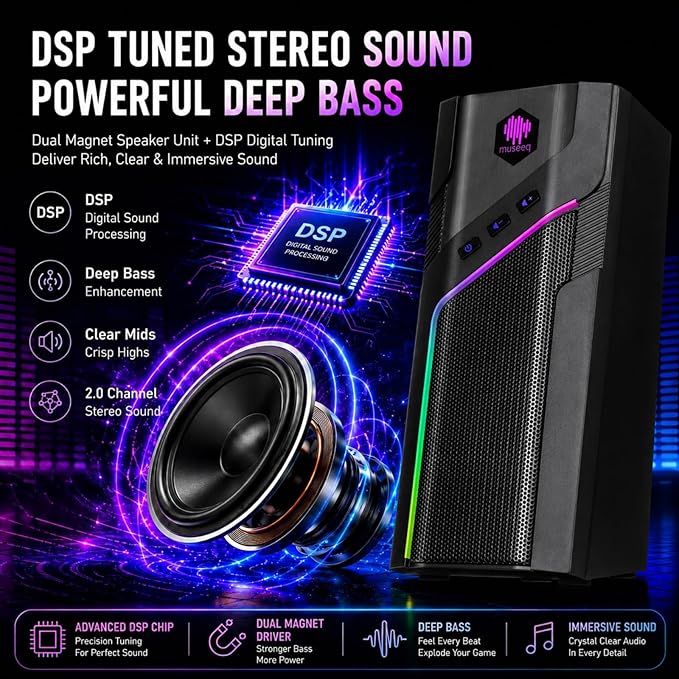 W-206RE RGB Gaming Speakers for PC, Bluetooth & USB Desktop Speakers for Gaming PC and Monitor, Touch Control Stereo Computer Speakers with 21 LED Light Modes