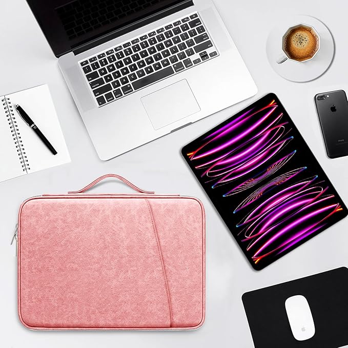 DTTO Tablet Sleeve Bag for New 13 Inch iPad Pro M4/iPad Air M2 2024, 12.9 Inch iPad Pro 6/5/4/3, 12.4 Inch Galaxy Tab S8+/S9+/S9 FE+, Surface Pro 9/8, Waterproof Travel for iPad Case Bag, Pink