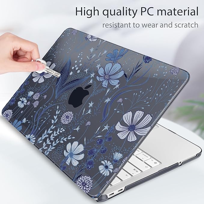Tuiklol for 2026 MacBook Neo 13 Inch A18 Pro Chip Case, (Model A3404) Anti-Scratch Anti-Drop Slim Hard PC Shell Case with Shockproof Protective MacBook Neo Laptop Cover, Blue Line Floral