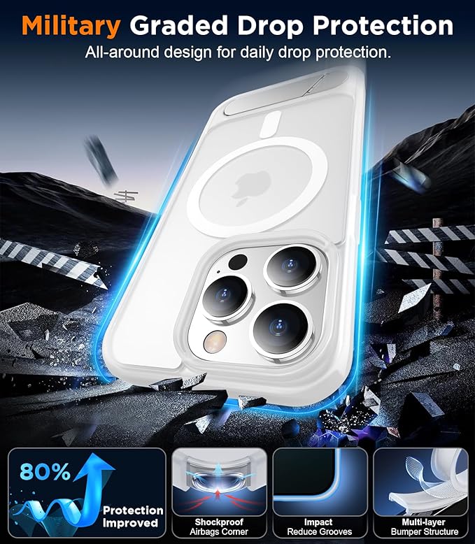 Magnetic Compatible with iPhone 13 Pro Max Case, [Built-in Invisible Kickstand][Compatible with MagSafe][Military Grade Shockproof] Slim Translucent Matte Phone Case for iPhone 13 Pro Max 6.7"