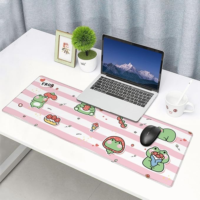 Cute Frog Mouse Pad XL Large Mousepad Non Slip Rubber Base Desk Mat for Laptop Computer Gaming 31.5" X 12"