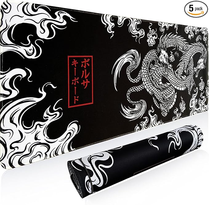 Loong XL XXL Gaming Desk Mat with World Map (31.5 x 11.8in), Anti-Slip and Waterproof Rubber Mouse Pad & Keyboard Mat (3MM Thick)