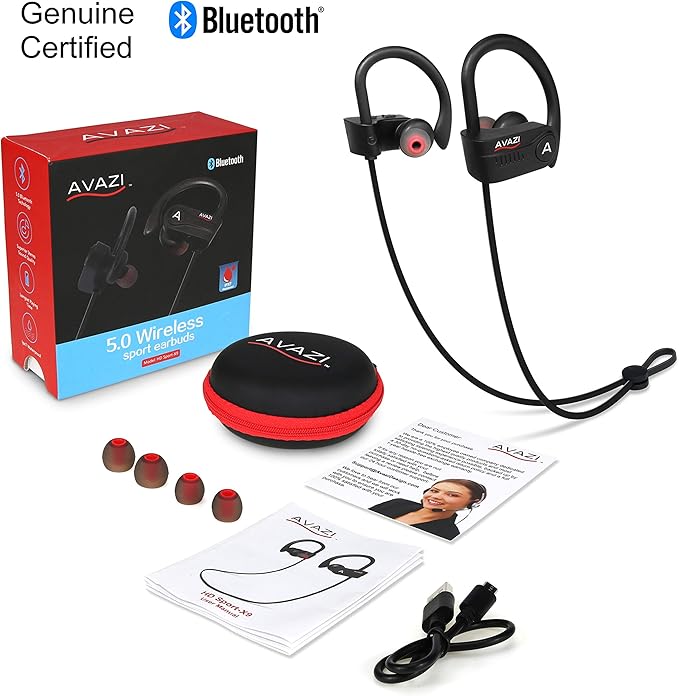 AVAZI Bluetooth 5.1 Wireless Earbuds, Sport IPX7 Waterproof Earphones, Richer Bass HiFi Stereo in-Ear Earphones, Gaming Mode, 12 hrs, Running Bluetooth Headphones W/CVC6.0 Noise Cancelling Mic