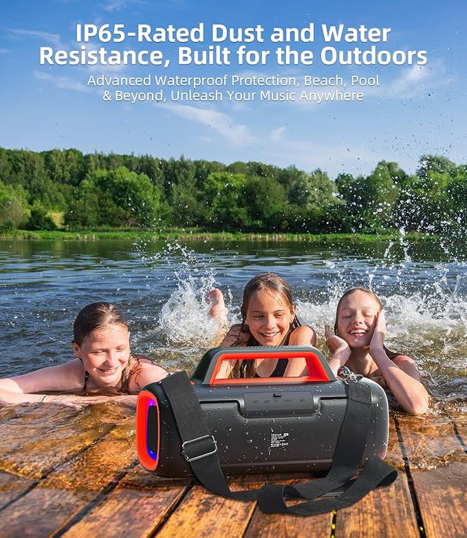 Portable Bluetooth Speaker 140W, Loud Wireless Speaker with 2 Subwoofers & Bass Boost, IP65 Waterproof Outdoor, 12000mAh Battery 24H Playtime, RGB Lights, TF/AUX/Mic Input for Home, Party, Outdoor