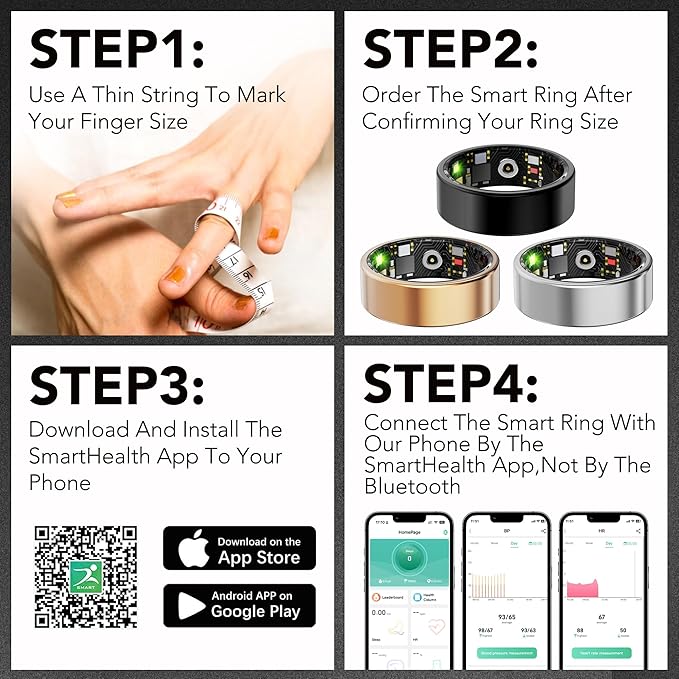 Smart Health Ring for Women Men Fitness Tracker with Heart Rate, Blood Oxygen, Blood Pressure, Sleep Monitoring, Step Counting, IP68 Waterproof for iOS and Android, No APP Fee, Silver 7