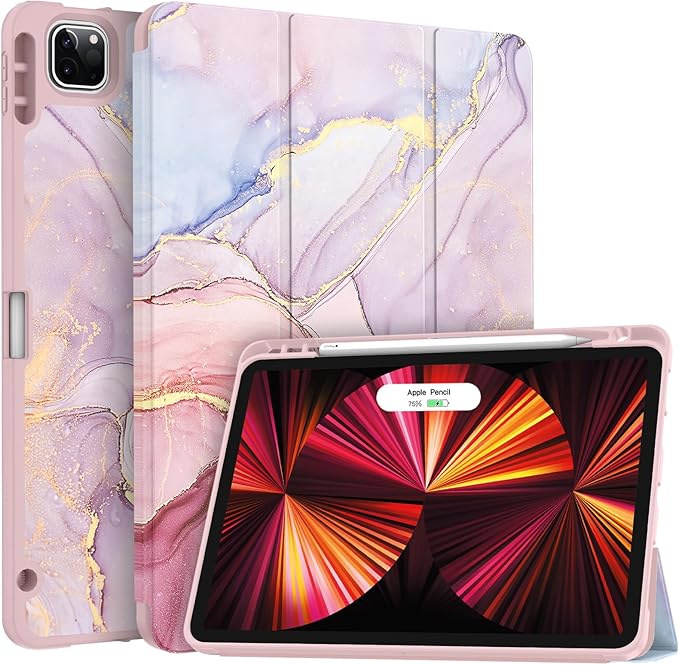 Soke for iPad Pro 11 Case (M2) 2022/2021/2020 with Pencil Holder - [Full Body Protection + Apple Pencil Charging + Auto Wake/Sleep], Soft TPU Back Cover for 2022 iPad Pro 11 inch(Dreamy Marble)