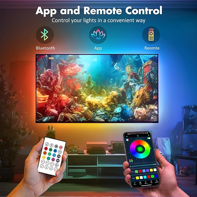 Maylit ICRGB TV LED Backlight, App Control LED Lights for 71-75in TV/Monitor, Music Sync Color Changing TV LED Strip Lights for Home Decor, USB Powered Gaming Accessories Lights for Bedroom Room Decor