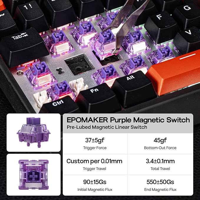 EPOMAKER HE30 One-Handed Hall Effect Keyboard, 8K Polling & 0.125ms, SOCD & Snap Key, Adjustable Trigger, PBT Keycap, RGB, Custom Software, Wired Gaming Keyboard for PC/Gamer (Black Orange)