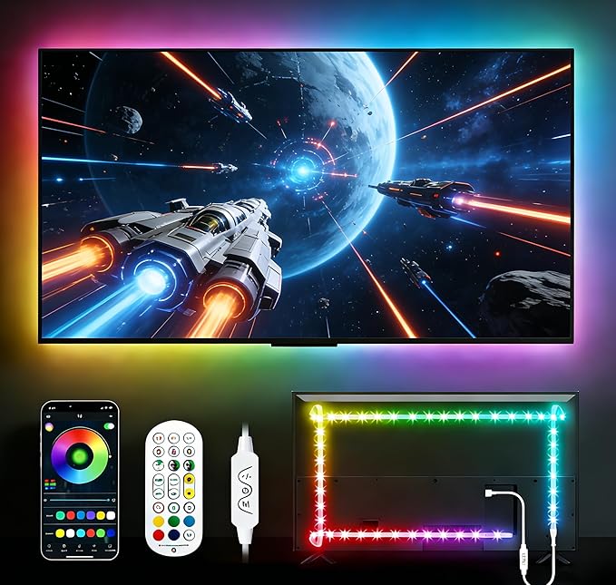 Daymeet TV Led Backlight,13.1ft ICRGB LED Lights for TV USB Light Strip for 40-65 inch Monitor Behind Lighting, Rainbow Color TV Lights Music Sync Bluetooth APP Control with Remote