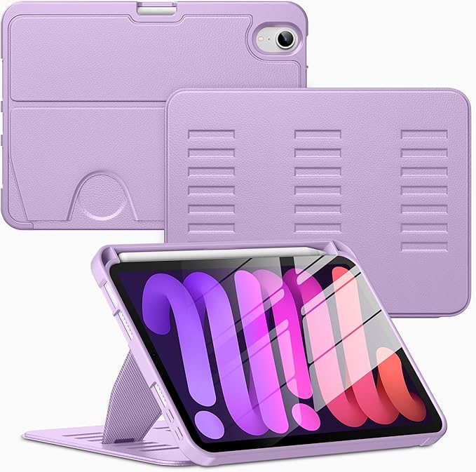 VIKESI Case for iPad mini 7 (A17 Pro) and iPad mini 6,Multiple Angles Magnetic Stand Cover,Shockproof Soft Back,Pencil Holder,and Auto Sleep/Wake,Lilac