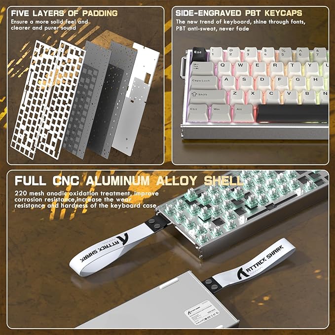 ATTACK SHARK X68MAX HE 60% Wired Magnetic Switch Keyboard,Full Aluminum CNC,0.005mm RT Accuracy,8KHz Rapid Trigger Mechanical Gaming Keyboard,Adjustable Actuation,with RGB Coiled Cable for PC/MAC,Star