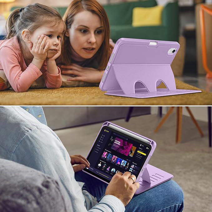 VIKESI Case for iPad mini 7 (A17 Pro) and iPad mini 6,Multiple Angles Magnetic Stand Cover,Shockproof Soft Back,Pencil Holder,and Auto Sleep/Wake,Lilac
