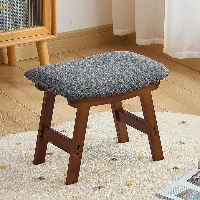 Foot Stool,，Under Desk Foot Rest Ottoman, Washable Stool for Office, Living Room, Bedroom (Brown Legs-Grey Stool Seat)