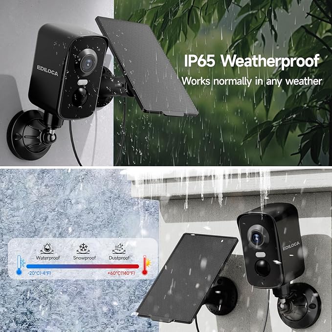 Ediloca Security Camera Wireless Outdoor, 2K Pan Rotating 300° Solar Panel Battery Powered WiFi Camera with PIR Human Detection, Color Night Vision, 2-Way Audio, Alarm, Cloud/64GB Memory Card Storage