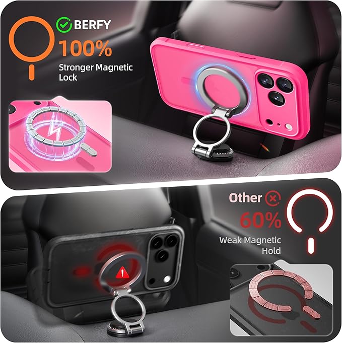 BERFY for iPhone 17 Pro Max Case, Compatible with MagSafe, Built-in Glass Screen Protector, Camera Protection, Shockproof Full Body Phone case 6.9", Translucent Hot Pink