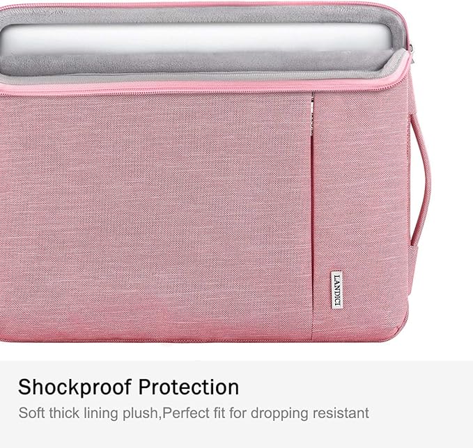 LANDICI 360° Protective Laptop Sleeve 11.6 Inch for Surface Pro 7 8 9/Laptop Go 2 3, MacBook Air 11, Small Computer Bag Carrying Case for 11-12 Inch Chromebook, Women, Slim, Shockproof, Pink