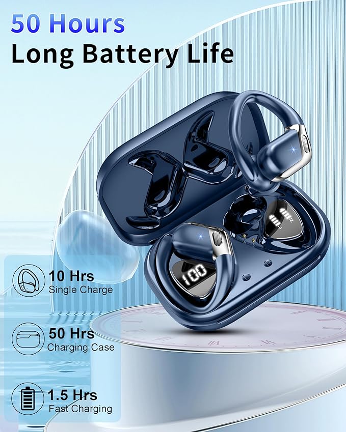 Matast Wireless Earbuds, Bluetooth 5.4 Headphones Sport, 50H Deep Bass Sound Over Ear Buds with 4 ENC Noise Cancelling Mic, Dual LED Display, IP7 Waterproof Earphones with Earhook for Workout, Green