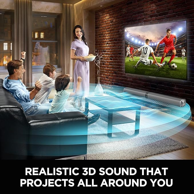 Sound Bar for Smart TV, 80W Soundbar with Bluetooth/ARC/Opt/AUX Connect, Auto Volume Boost, 3 Equalizer Modes, 2 in 1 Detachable Soundbar for TV/PC/Gaming/Projectors