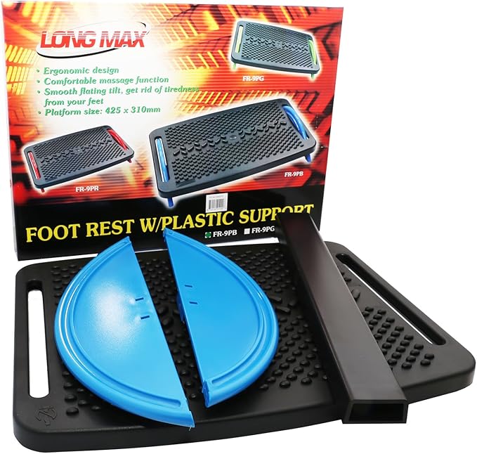 IO Crest Ergonomic Floating Tilt Foot Rest Textured Surface Reduce Muscle Strain, Black Blue