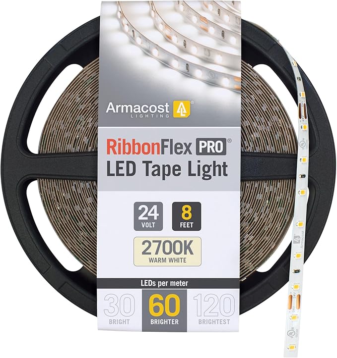 Armacost Lighting RibbonFlex Pro 24V White LED Strip Lights 60 LED/m, 2700K, 8.2 ft 135210