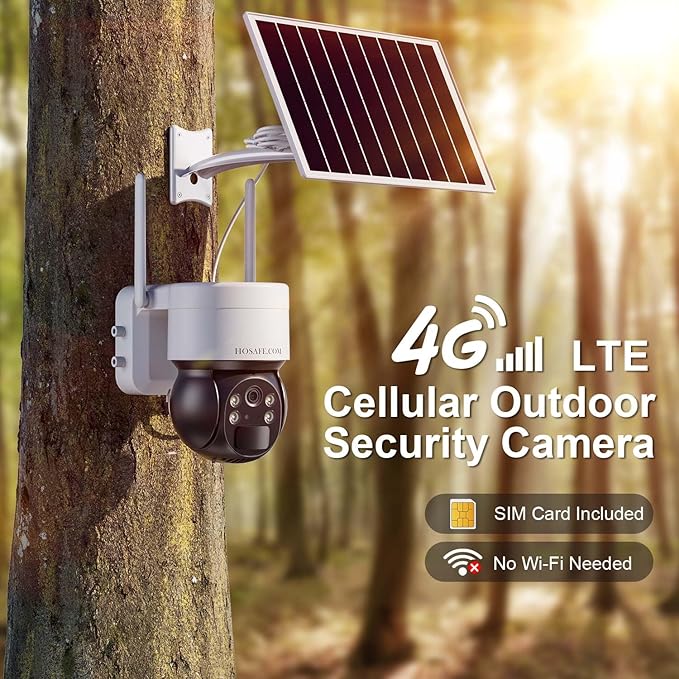 4G LTE Cellular Security Camera No Internet Needed, No WIFI Security Cameras Wireless Outdoor, Solar Camera With SIM Card, PIR Sensor, 360 PTZ, 2K HD, 2-Way Talk, Free Cloud Storage (Need Apply)