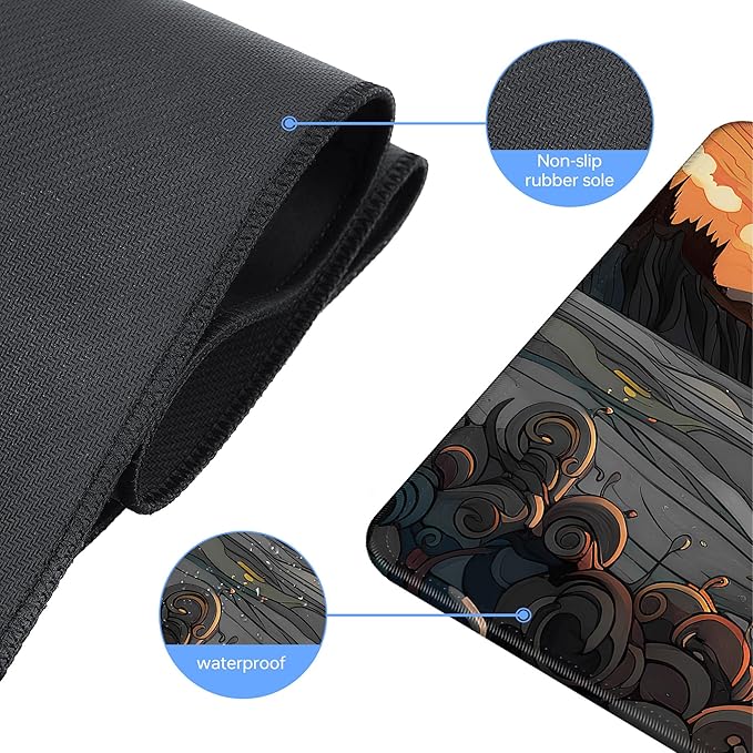 Japanese Sea Waves Large Gaming Mouse Pad,Anime Mouse Pad Gaming Mouse Mat Desk Pad,31.5 x 11.8in Desk Mat Mouse Pads for Desk,Extended Keyboard Pad XL Mousepad with Non-Slip Base and Stitched Edge