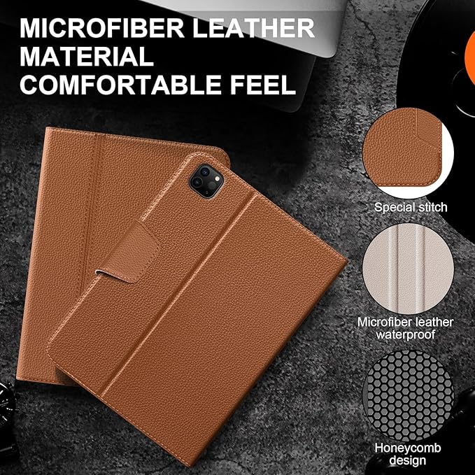 for iPad Pro 11" Case 4th/3rd/2nd/1st Generation (2022-2018), Microfiber Leather Folio Cover with Auto Sleep/Wake, Apple Pencil Holder, Multiple Viewing Angles, Secure Buckle Closure (Brown)