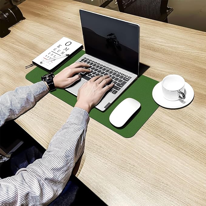 Bloss Green Leather Mouse Pad,Leather Desk Mat Protector,Dual-Side Use Mouse Mats,Office Desks Mats,Laptop Protector Desks Mat,Waterproof Keyboard Pads,Desk Writing Pad for Office/Home.23.6"x 13.8"