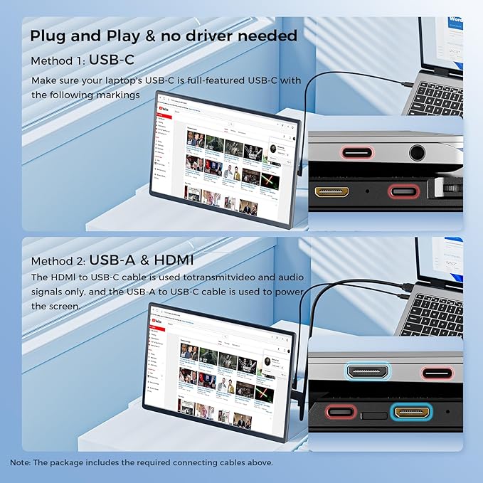 Laptop Screen Extender 16.1", 1200P FHD, Portable Monitor 360° Rotating Detachable Stand, Height Adjustable Monitor Extender for Laptop 13-17.5", Plug-Play for Tablet, PC, Phone, etc