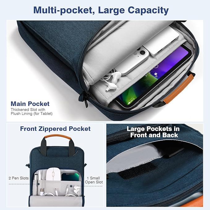 MoKo 9-11 Tablet Shoulder Sleeve Bag, Fits 11inch iPad Air M4 2026/Pro M5, iPad A16, i-Pad 10/9/8th 10.9/10.2, Surface Go 3/2 10.5, Tab S8/S9 11, Polyester Bag with Concealed Hand Strap, Indigo