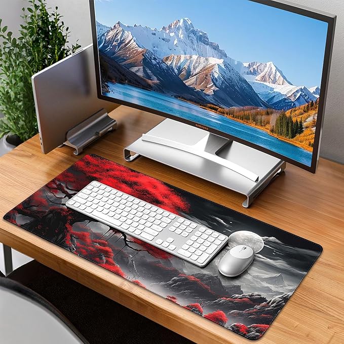 Mouse Pad Gaming - Desk Mat for Keyboard and Mouse - Anime Large Mouse Pads for Desk, Japanese Gaming Mousepad with Non-Slip Base, Desks Pad (31.5" X 11.8") for Game and Office (Full-Moon)