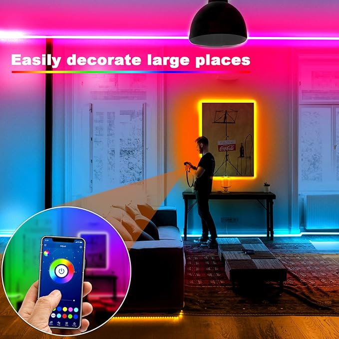 dalattin Led Lights for Bedroom 32.8ft Dalattin 1 Roll Smart RGB Led Strip Lights Sync to Music Color Changing Dorm Lights 5050 with App Control Remote for Room Kitchen Party