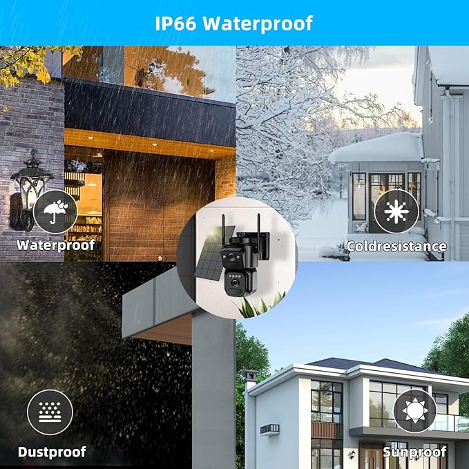 4K Solar Security Cameras Wireless Outdoor Battery Powered, 5GHz & 2.4GHz Dual Lens Bullet & 360° PTZ Outdoor Security Camera with Solar Panel, Digital Zoom, Night Vision,PIR Sensor (1Pack)