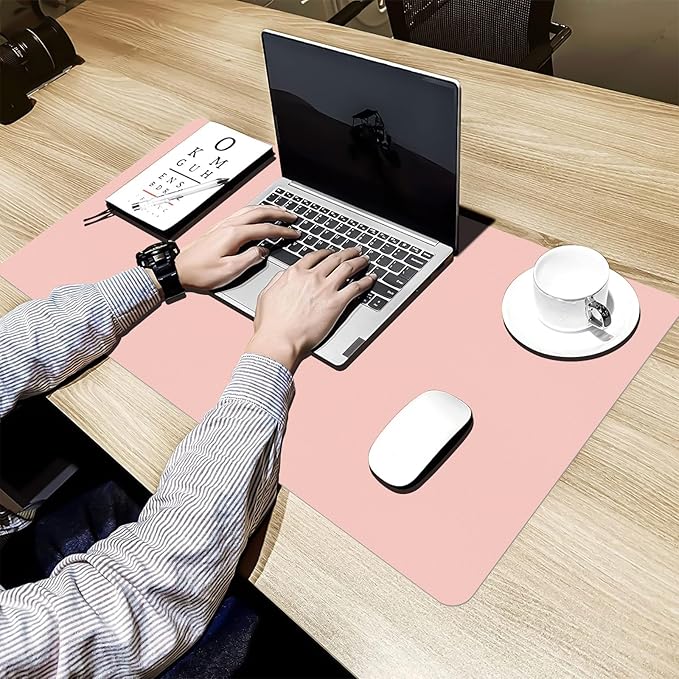 Bloss Pink Leather Desk Mat Protector,Office Desks Mats,Laptop Waterproof Desk Pads,Desks Protector Mats,Cute Computer Mouse Mats,Dual-Side Writing Pads for Office/Home.31.5"x 15.7"