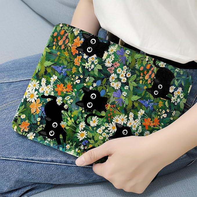 MrARTIST for iPad Air 11 Inch Case M3/M2 - Air 5th/4th Generation 10.9" Cute Women Girls Girly Kawaii Aesthetic Kawaii Flowers Design for Apple Air Tablet Cover with Pencil Holder, Cat Garden