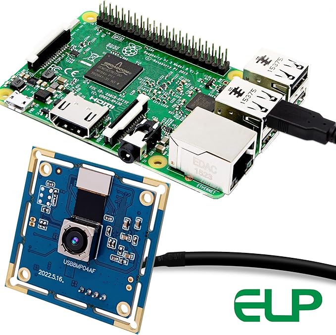 ELP 8MP USB Camera - Autofocus 4K PC & Raspberry Pi Mini UVC USB2.0 Webcam Board IMX179 Industrial Lightburn Camera for Laptop