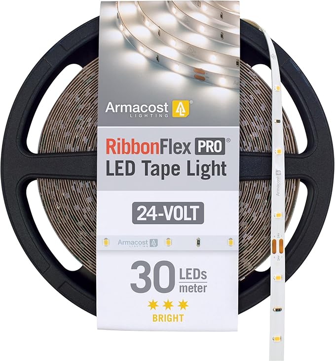Armacost Lighting RibbonFlex Pro 24V White LED Strip Lights 30 LED/m, 3000K, 65.6 ft 144260