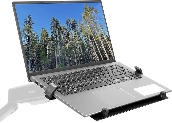 Mount-It! Laptop Tray for Monitor Arm, VESA Laptop Mount Tray for 75x75 & 100x100 Monitor Arms, Ventilated Steel Notebook Holder with Adjustable Clips, Fits Laptops up to 16.5" Wide
