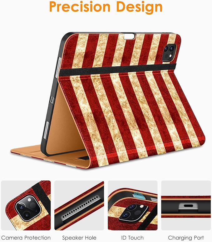 DTTO for iPad Pro 12.9 6th / 5th / 4th / 3rd Generation Case 2022/2021/2020/2018, Premium Leather Folio Stand Cover with Built-in Pencil Holder -Auto Wake/Sleep and Multi Viewing Angles,US Flag