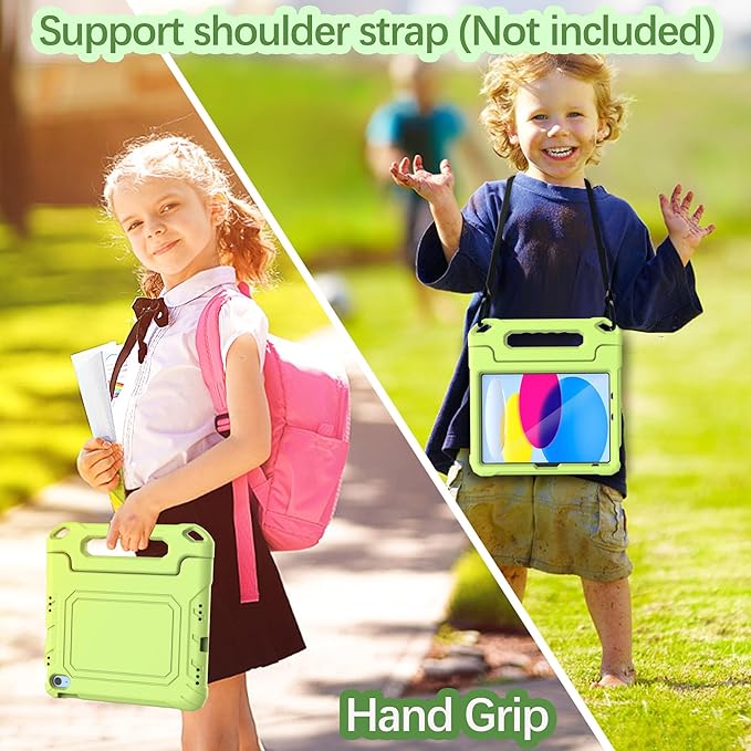 YIHE Kids Case for iPad (A16) 11th Generation 11 Inch 2025 & iPad 10th Generation 10.9 inch 2022, with Built-in Screen Protector and Handle Stand, Full Body Shockproof Protective Cover, LightGreen