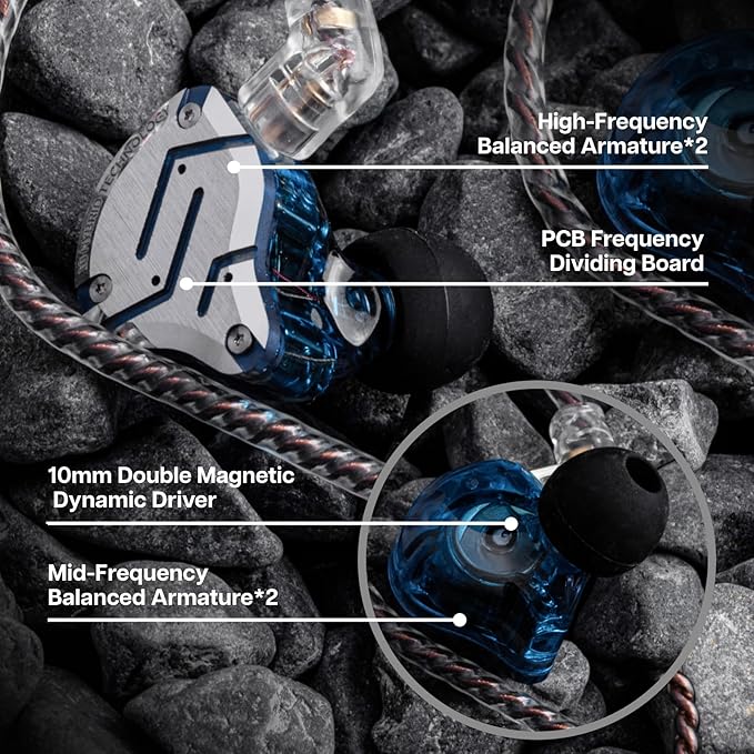 Linsoul KZ ZS10 Pro, 4BA+1DD 5 Driver in Ear Monitor, HiFi Wired Earbuds, Gaming Earbuds, Hybrid IEM Earphones with Stainless Steel Faceplate, Detachable Cable for Musician(with Mic, Glare Blue)