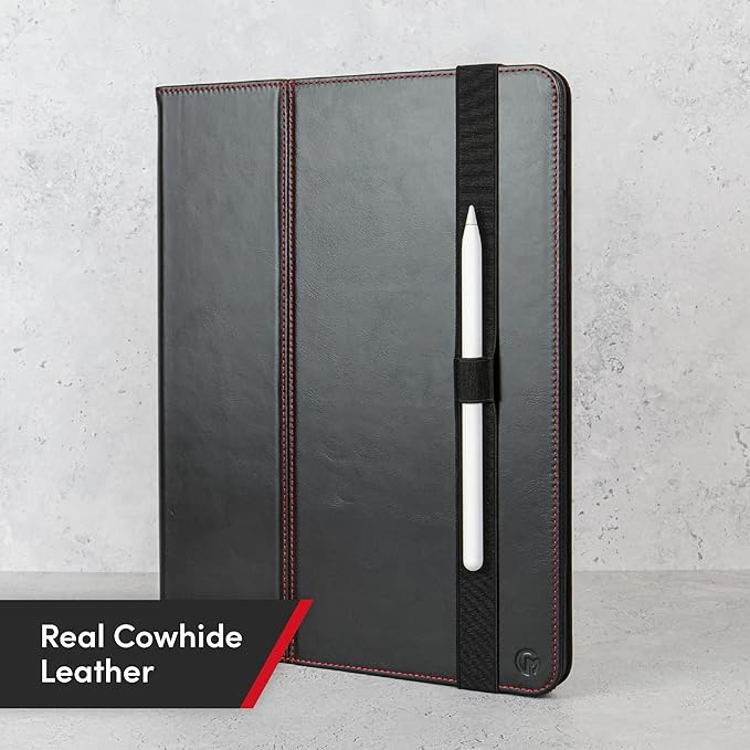 Casemade Real Leather Case Compatible with iPad Air 13-inch M4 (2026), M3 (2025), M2 (2024) / Pro 12.9-inch (4th/5th/6th/Gen)- Full-Grain Leather Cover, Auto Sleep/Wake, Dual Stand Position (Black)