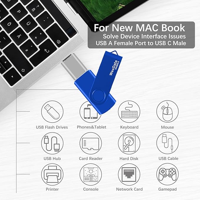 64GB USB 2.0 Flash Drive and 1 USB C Adapter, Thumb Drive USB Memory Stick Jump Drive, Compatible with OTG Type C Phones, Tablets, Laptop, PC (Blue)