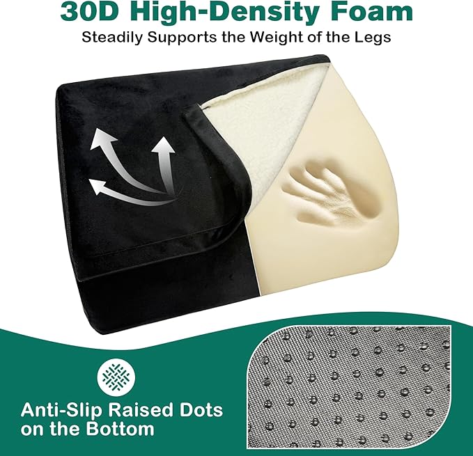 Adjustable Foot Rest Under Desk Removable Warmer Pocket Desk Foot Stool with High-Density Foam and Washable Cover Ergonomic Black Leg Rest for Home Office