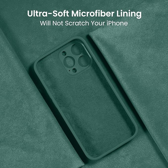 FireNova Designed for iPhone 16 Pro Case, Silicone Upgraded [Camera Protection] Phone Case, Soft Anti-Scratch Microfiber Lining Inside, 2024, Midnight Green