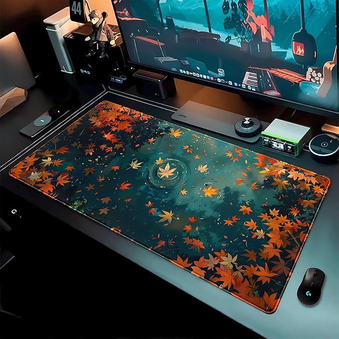 Maple Leaves Desk Mat Gaming Mouse Pad Large, Extended Desk Pad Full Desk Cover Mat, Fall Leaves Laptop Keyboard Pad, Computer Desktop Mat XXL, Aesthetic Fall Desk Accessories 31.5x15.7 Inch