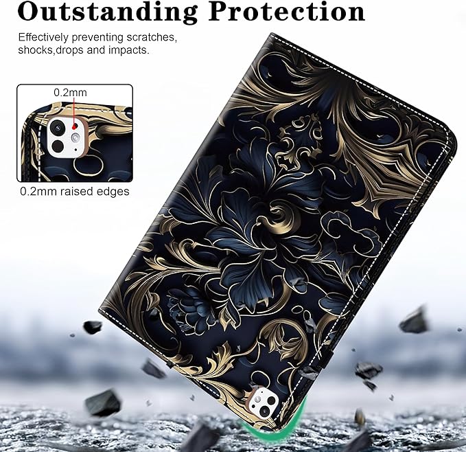 Case for iPad Pro 13 inch (M5/M4) 2025/2024, Premium Leather Folio Stand Protectors Cover with Auto Wake/Sleep, Pencil Holder, Hand Strap and Card Slots - Blue Flower
